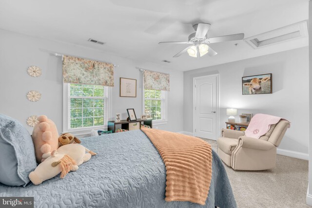 14745 Jennifer Ct, Issue, MD 20645 - bedroom with attic access, ceiling fan, baseboards, and carpet flooring