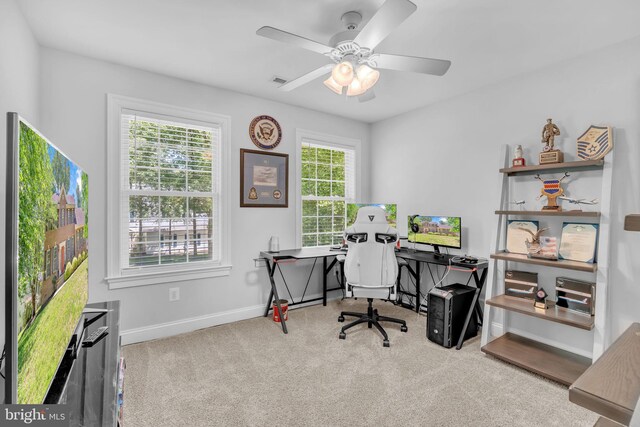 14745 Jennifer Ct, Issue, MD 20645 - carpeted office space featuring baseboards and ceiling fan