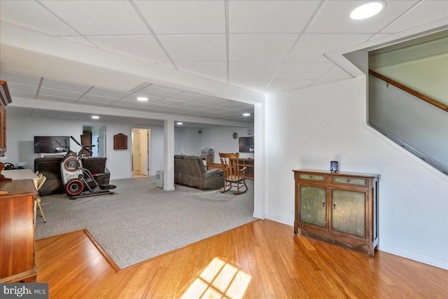 6194 Milo School Rd, Great Cacapon, WV 25422 - living area with a paneled ceiling, wood finished floors, and recessed lighting