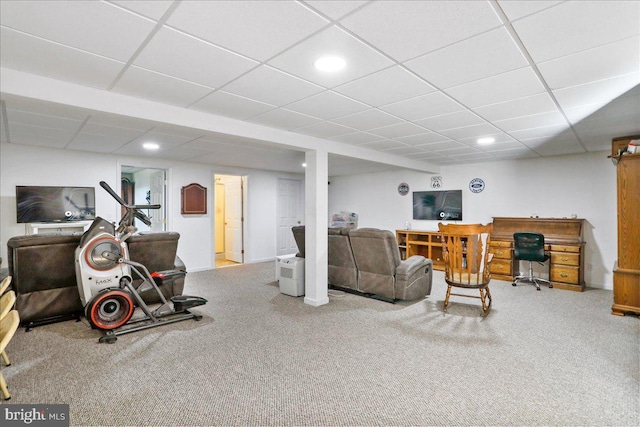 6194 Milo School Rd, Great Cacapon, WV 25422 - exercise room with carpet flooring, a drop ceiling, recessed lighting, and baseboards