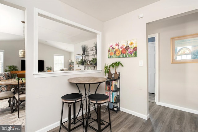 104 Lake View Ct, Columbus, NJ 08022 - bar with wood finished floors, baseboards, and lofted ceiling