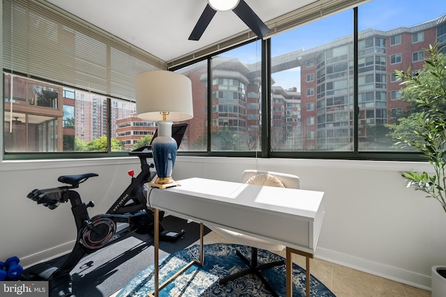 1045 N Utah St Unit 2-304, Arlington, VA 22201 - tiled office with baseboards, ceiling fan, and a view of city