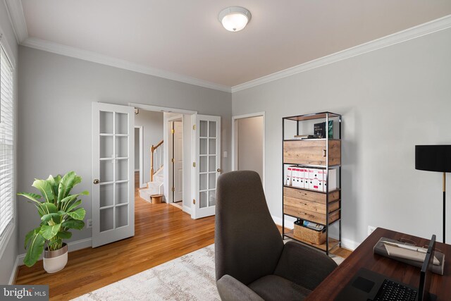 600 Grace St, Herndon, VA 20170 - office area featuring french doors, wood finished floors, crown molding, and baseboards