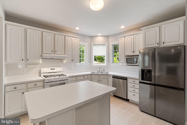 600 Grace St, Herndon, VA 20170 - kitchen featuring stainless steel appliances, a sink, under cabinet range hood, tasteful backsplash, and light countertops