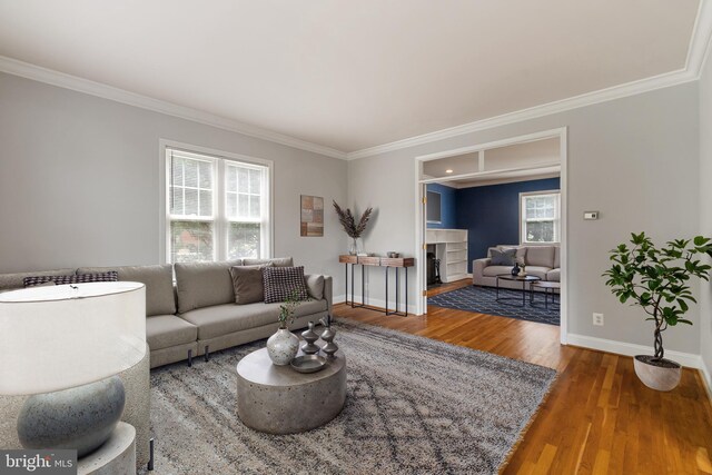 600 Grace St, Herndon, VA 20170 - living room with crown molding, wood finished floors, baseboards, and a fireplace