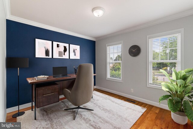 600 Grace St, Herndon, VA 20170 - office area with crown molding, baseboards, and wood finished floors