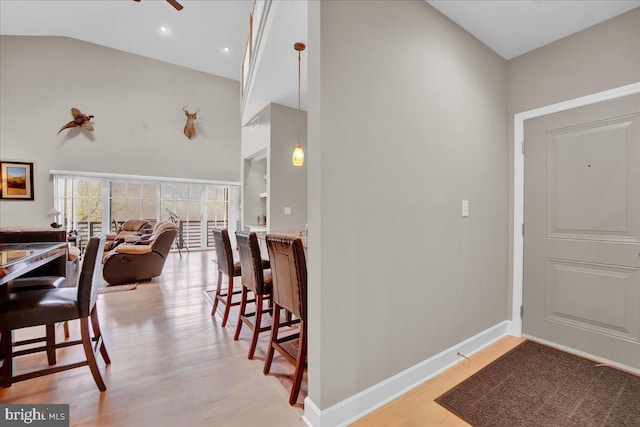320 Hummingbird Way Unit 302, Lake Harmony, PA 18624 - foyer with high vaulted ceiling, light wood-style flooring, baseboards, a ceiling fan, and recessed lighting
