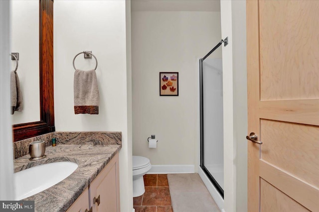 320 Hummingbird Way Unit 302, Lake Harmony, PA 18624 - full bathroom with a stall shower, tile patterned flooring, vanity, toilet, and baseboards