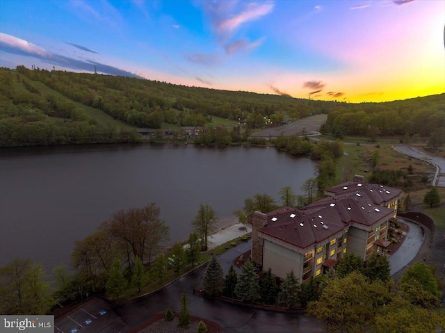 320 Hummingbird Way Unit 302, Lake Harmony, PA 18624 - aerial view at dusk of a water view and a wooded view
