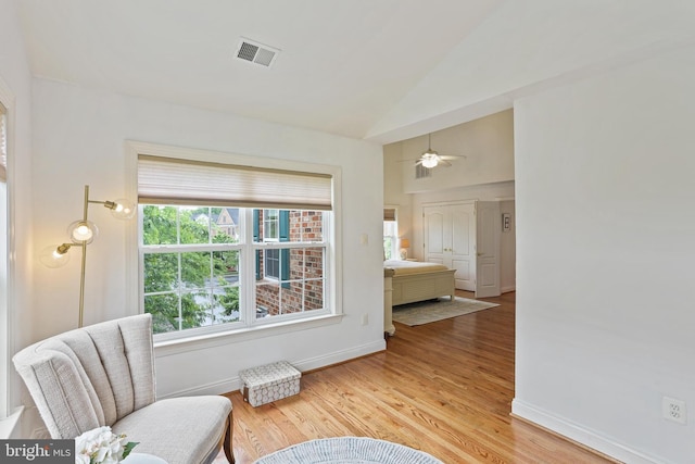 2714 Cabernet Ln, Annapolis, MD 21401 - living area with vaulted ceiling, wood finished floors, baseboards, and ceiling fan