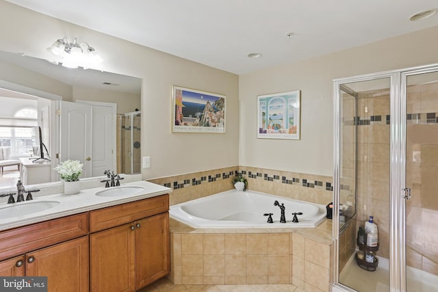 2714 Cabernet Ln, Annapolis, MD 21401 - full bath featuring double vanity, a shower stall, a bath, and tile patterned flooring