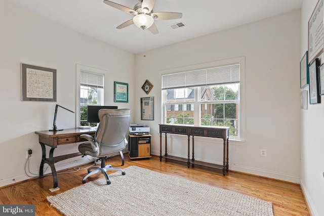2714 Cabernet Ln, Annapolis, MD 21401 - home office featuring ceiling fan, light wood-style flooring, and baseboards