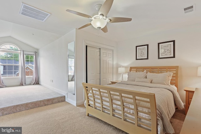 2714 Cabernet Ln, Annapolis, MD 21401 - bedroom with carpet, a closet, ceiling fan, vaulted ceiling, and baseboards