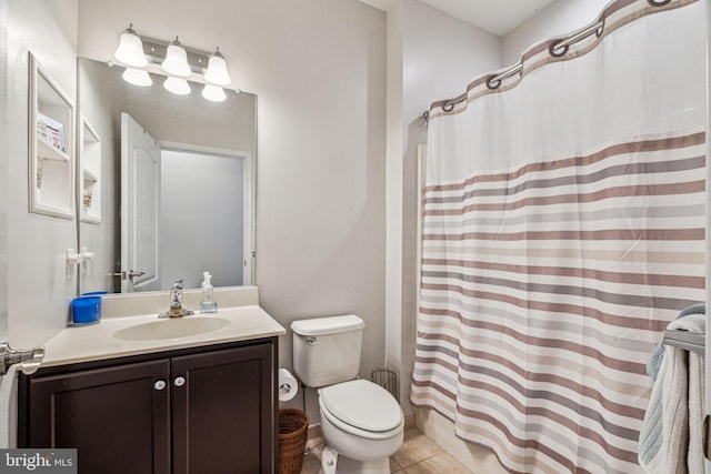 1723 Magnolia Ct, Garnet Valley, PA 19060 - bathroom with toilet, vanity, tile patterned flooring, and a shower with shower curtain