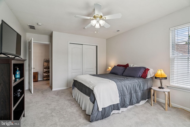 1723 Magnolia Ct, Garnet Valley, PA 19060 - bedroom with a closet, baseboards, light colored carpet, and a ceiling fan