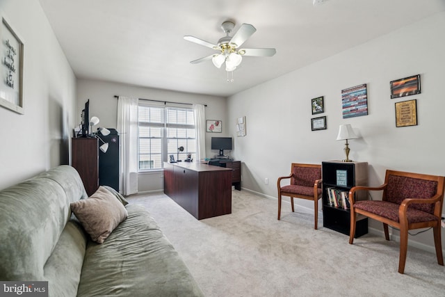 1723 Magnolia Ct, Garnet Valley, PA 19060 - home office with a ceiling fan, light colored carpet, and baseboards