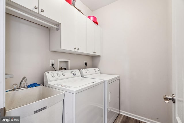 1723 Magnolia Ct, Garnet Valley, PA 19060 - washroom featuring cabinet space, washer and clothes dryer, dark wood-style floors, and baseboards