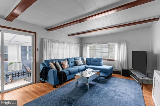217 Lake Ave, Hamilton, NJ 08610 - living area with wood finished floors and beamed ceiling