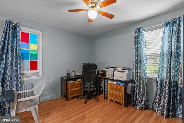 217 Lake Ave, Hamilton, NJ 08610 - office with wood finished floors, radiator, a ceiling fan, and baseboards