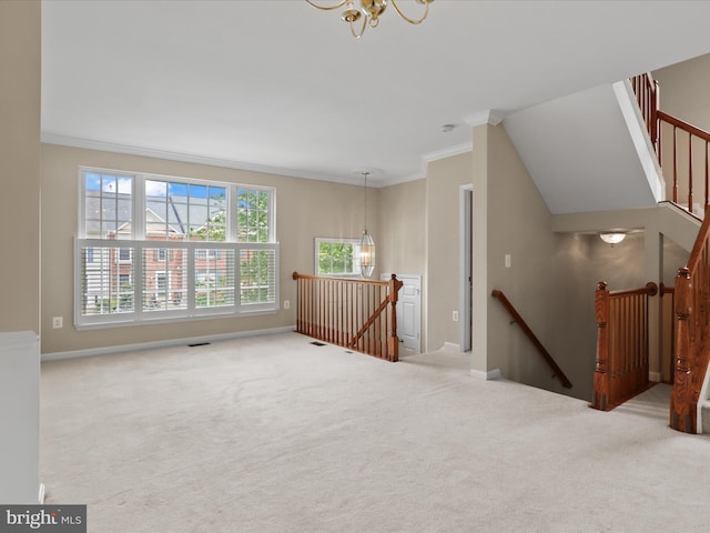 9757 Cheshire Ridge Cir, Manassas, VA 20110 - living area featuring a chandelier, crown molding, carpet flooring, and baseboards