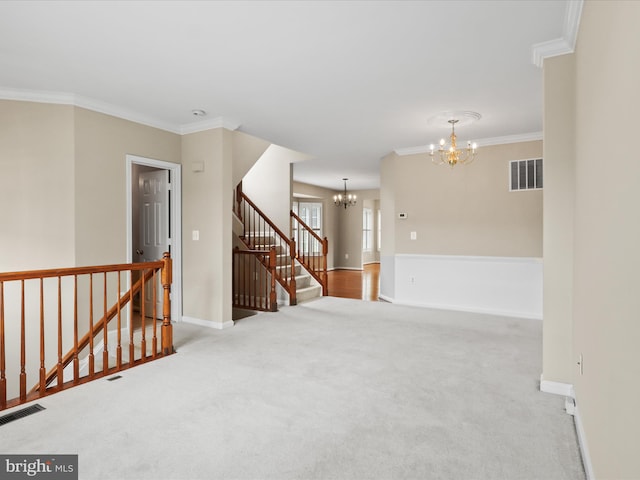 9757 Cheshire Ridge Cir, Manassas, VA 20110 - carpeted empty room with a chandelier, ornamental molding, and baseboards