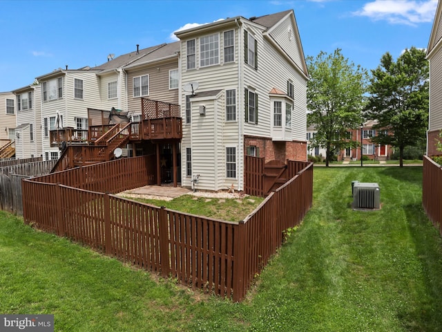 9757 Cheshire Ridge Cir, Manassas, VA 20110 - back of property with a deck, stairway, a residential view, and central air condition unit