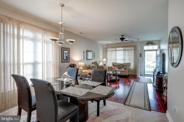 4 Montclair Ave, Berlin, NJ 08009 - dining room featuring ceiling fan, light wood-style floors, and a chandelier