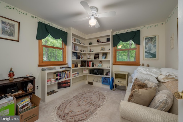 2 Wicklow Dr, Tabernacle, NJ 08088 - living area featuring a ceiling fan and carpet flooring
