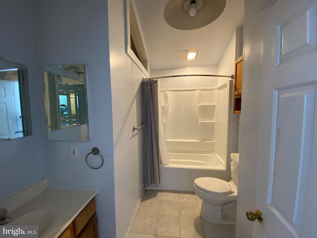 5110 Berclair Plantation Ln, Fredericksburg, VA 22408 - bathroom with toilet, vanity, shower / tub combo with curtain, tile patterned floors, and baseboards
