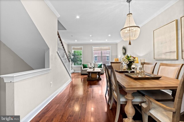 507 Governors Ct, Philadelphia, PA 19146 - dining area with wood finished floors, baseboards, ornamental molding, recessed lighting, and a chandelier