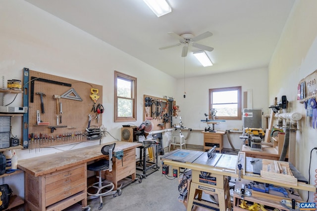 6670 Scottsville Rd, Scottsville, VA 24590 - office with a workshop area and a ceiling fan