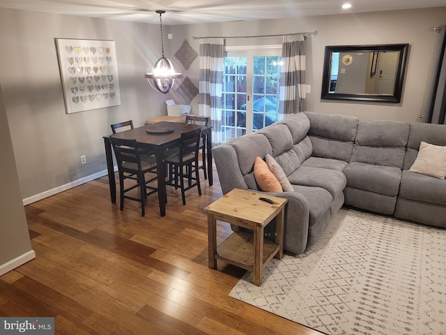 13 Amherst Ct, Bordentown, NJ 08505 - living room with a chandelier, wood finished floors, baseboards, and recessed lighting