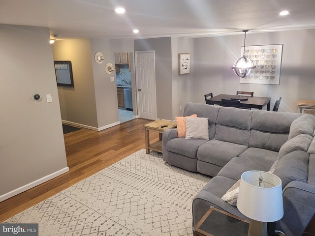 13 Amherst Ct, Bordentown, NJ 08505 - living room with baseboards, wood finished floors, and recessed lighting