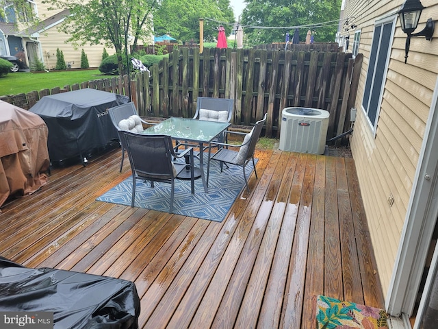 13 Amherst Ct, Bordentown, NJ 08505 - deck with central AC, outdoor dining area, fence, and grilling area