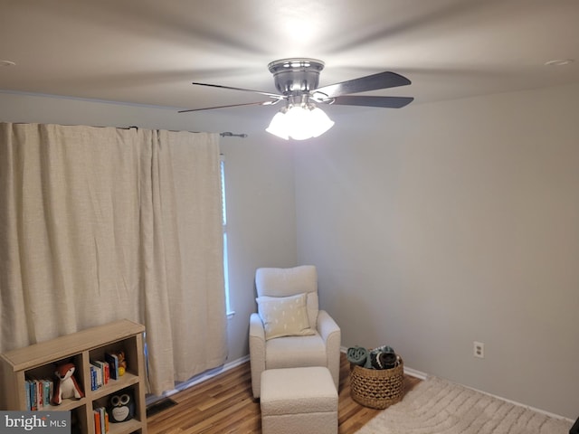 13 Amherst Ct, Bordentown, NJ 08505 - living area featuring a ceiling fan, wood finished floors, and baseboards
