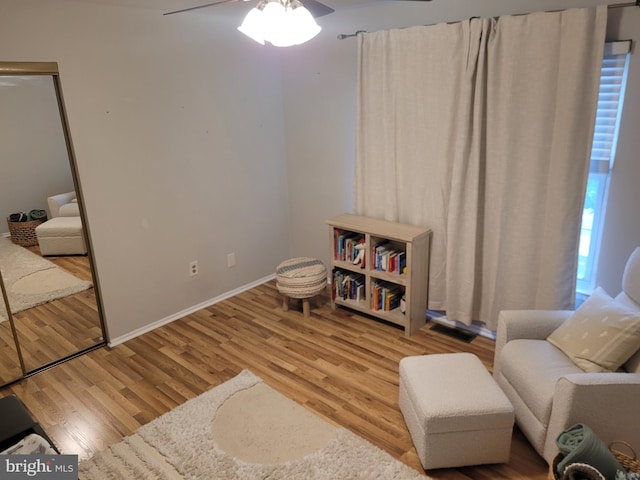 13 Amherst Ct, Bordentown, NJ 08505 - living area featuring wood finished floors, a ceiling fan, and baseboards