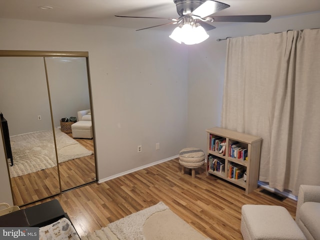 13 Amherst Ct, Bordentown, NJ 08505 - living area featuring ceiling fan, wood finished floors, and baseboards