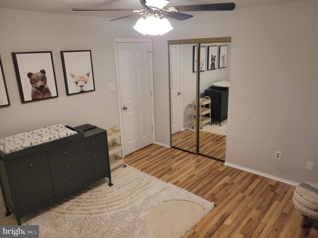 13 Amherst Ct, Bordentown, NJ 08505 - bedroom featuring wood finished floors, a closet, baseboards, and ceiling fan