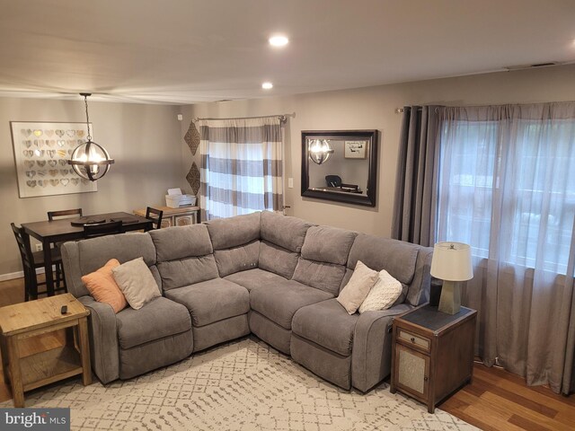 13 Amherst Ct, Bordentown, NJ 08505 - living room featuring light wood finished floors, recessed lighting, and a chandelier