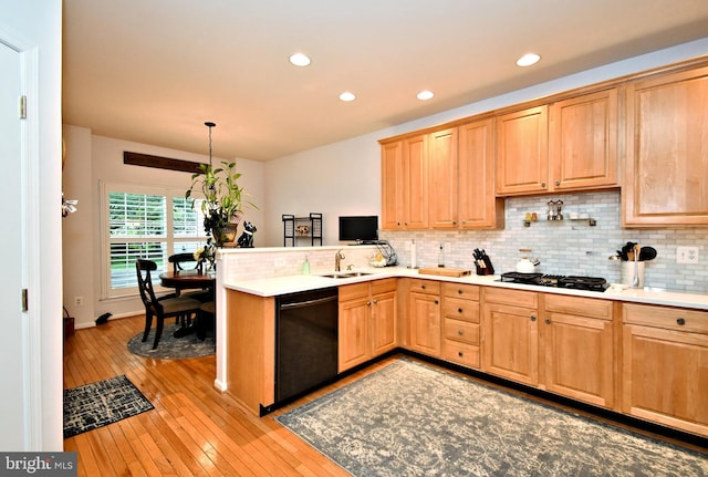 15 Eagle Rd, Phoenixville, PA 19460 - kitchen featuring black appliances, light wood-style flooring, tasteful backsplash, light brown cabinets, and recessed lighting