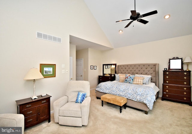 15 Eagle Rd, Phoenixville, PA 19460 - bedroom with light colored carpet, recessed lighting, ceiling fan, and high vaulted ceiling