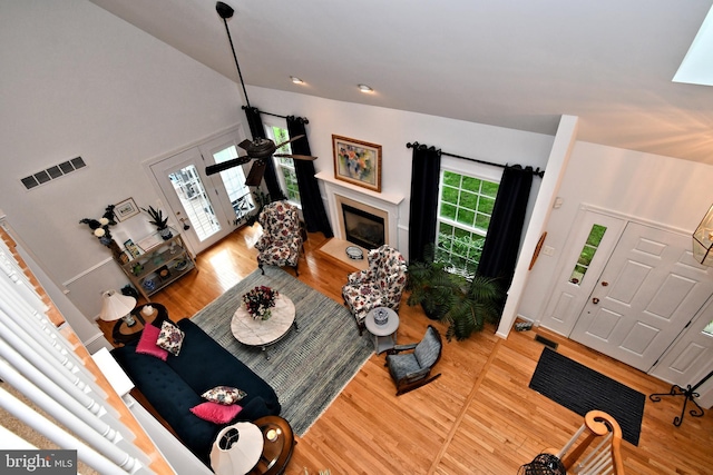 15 Eagle Rd, Phoenixville, PA 19460 - living room with wood finished floors, a glass covered fireplace, and high vaulted ceiling
