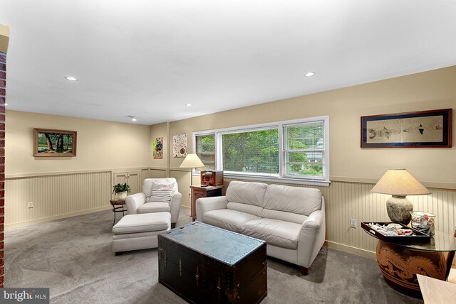 3608 Whispering Ln, Falls Church, VA 22041 - carpeted living room featuring wainscoting and recessed lighting
