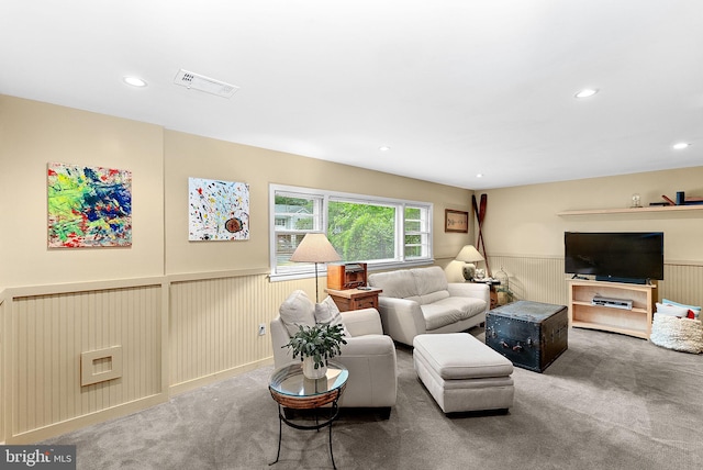 3608 Whispering Ln, Falls Church, VA 22041 - living area featuring wainscoting, carpet, recessed lighting, and a decorative wall
