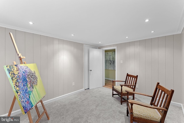 3608 Whispering Ln, Falls Church, VA 22041 - living area with crown molding, recessed lighting, carpet floors, and baseboards