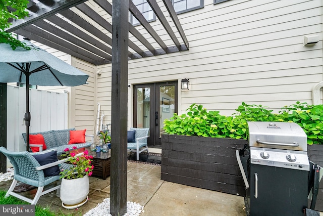 603 N Alfred St, Alexandria, VA 22314 - view of patio with french doors, a pergola, grilling area, and an outdoor living space