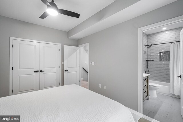 603 N Alfred St, Alexandria, VA 22314 - bedroom with a closet, connected bathroom, and ceiling fan