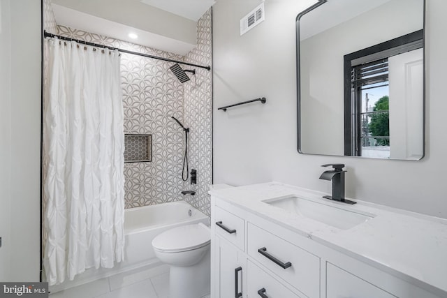 603 N Alfred St, Alexandria, VA 22314 - bathroom featuring vanity, toilet, shower / tub combo, and tile patterned floors