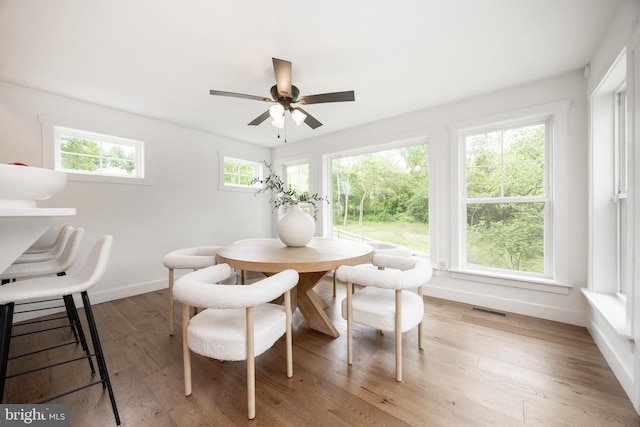 1051 Glen Hall Rd, Kennett Square, PA 19348 - dining space featuring baseboards, light wood finished floors, and ceiling fan