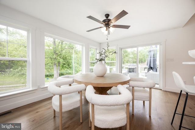 1051 Glen Hall Rd, Kennett Square, PA 19348 - dining space featuring baseboards, a ceiling fan, and light wood finished floors